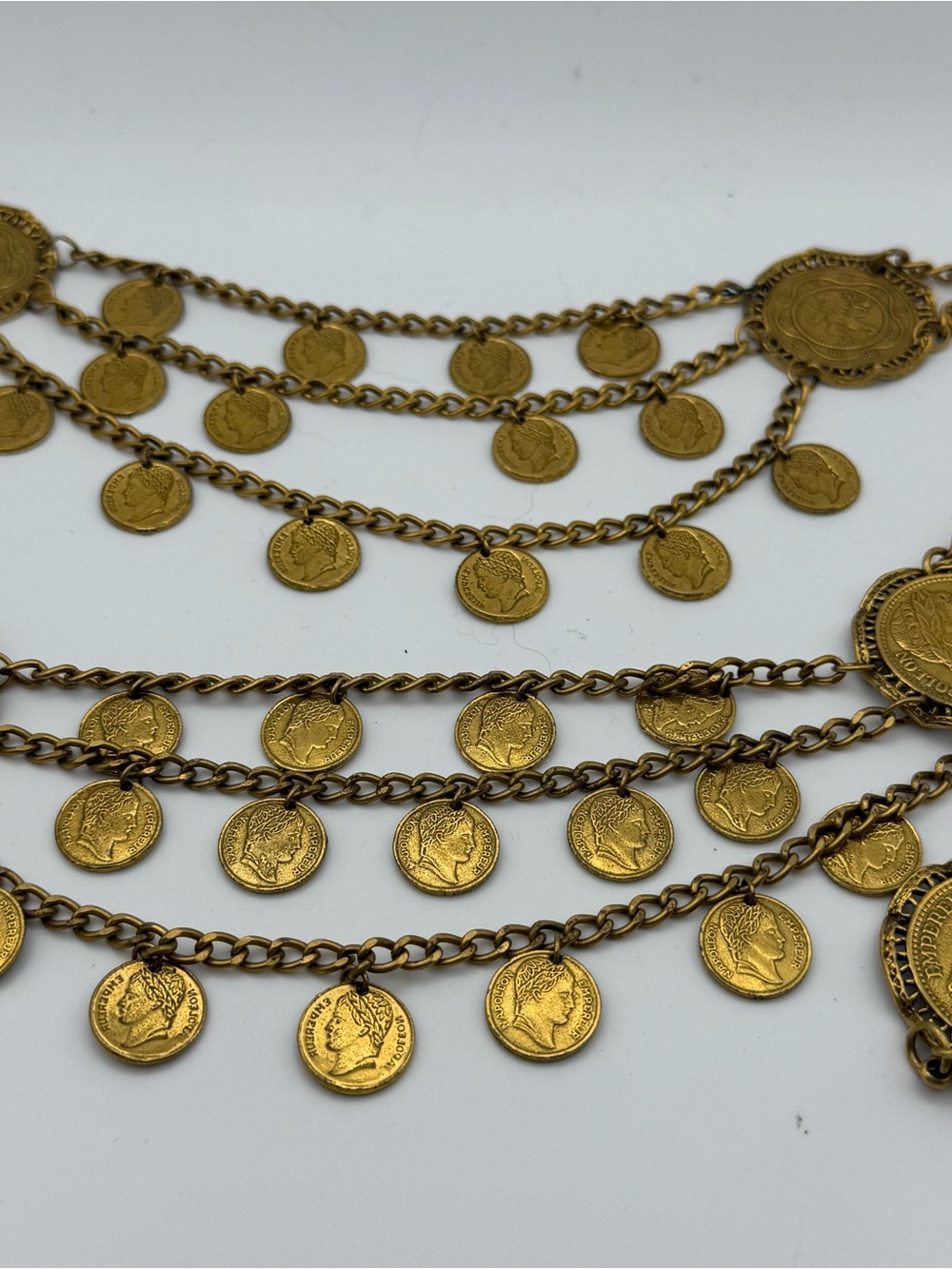 Vtg Napoleon Lion Coin Statement Couture Belt Gold Tone 39” Double Sided Coins - Picture 8 of 9